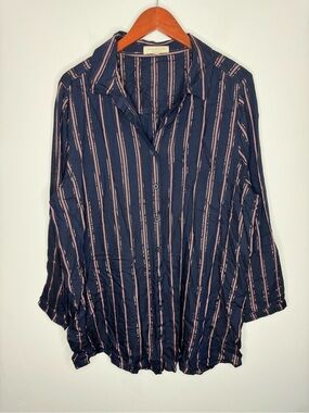 Side Stitch Los Angeles Striped Navy Pink Rayon Women’s 1X
